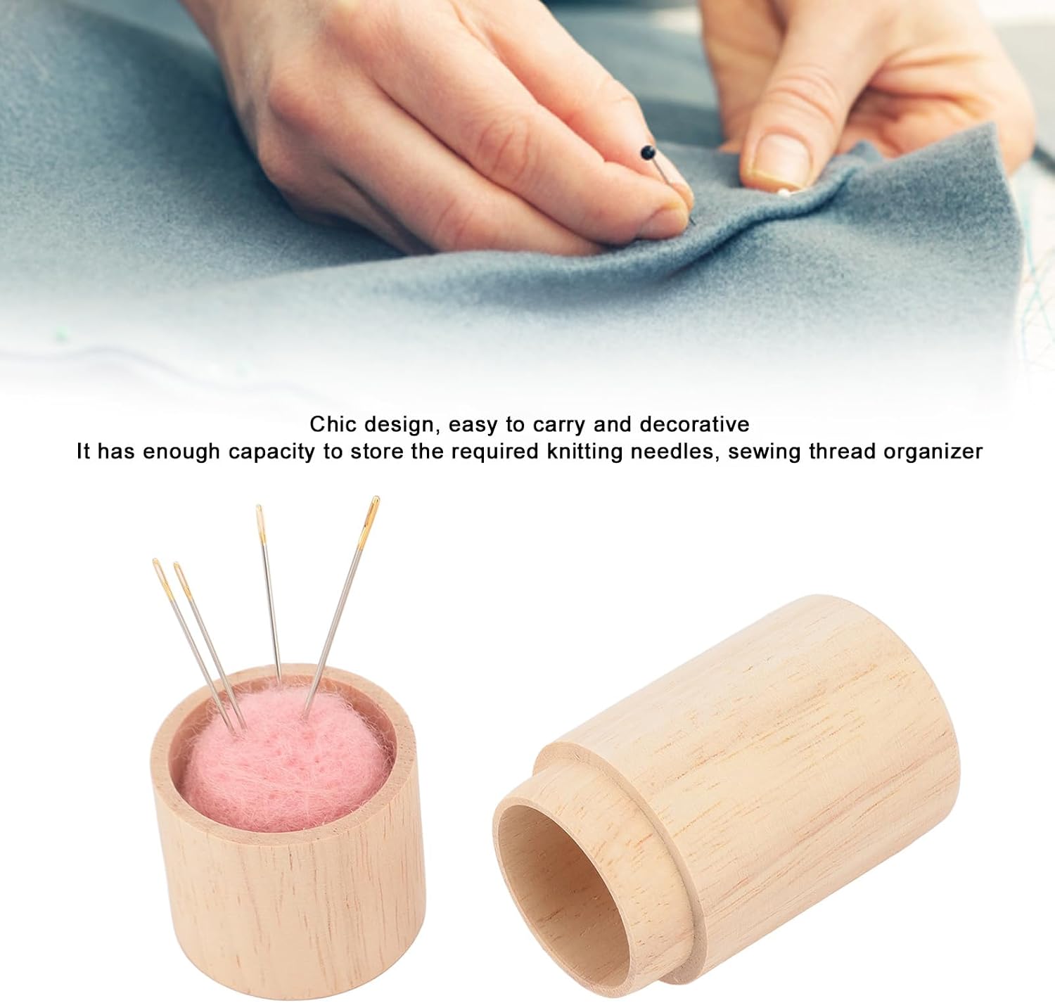 Wooden Sewing Needle Holder, Large Capacity Portable Pin Cushion with Embroidery Needles, Easy to Carry for Sewing Projects ()