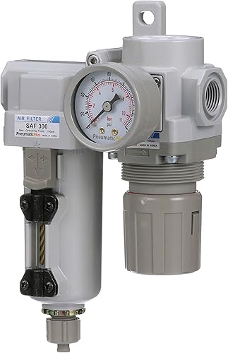 Miniatura 3 de PneumaticPlus SAU320-N03G-MEP - Regulador de filtro de aire comprimido Combo 38" NPT - Cuenco de metal, drenaje manual, soporte, calibre