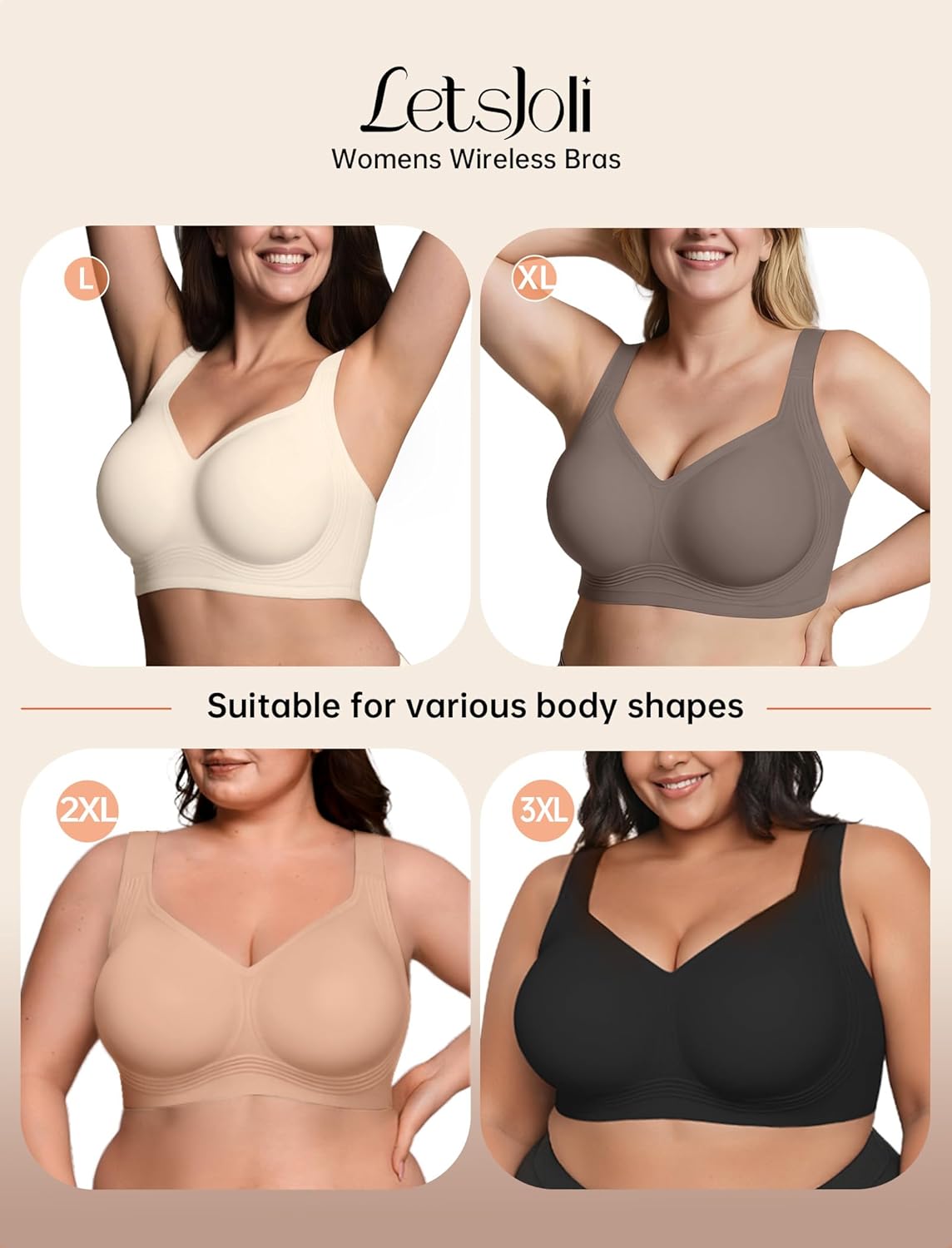 Bras for Women Supportive Wireless Push Up Bra Full Coverage No Underwire Seamless Plus Size for Older Women - Image 6