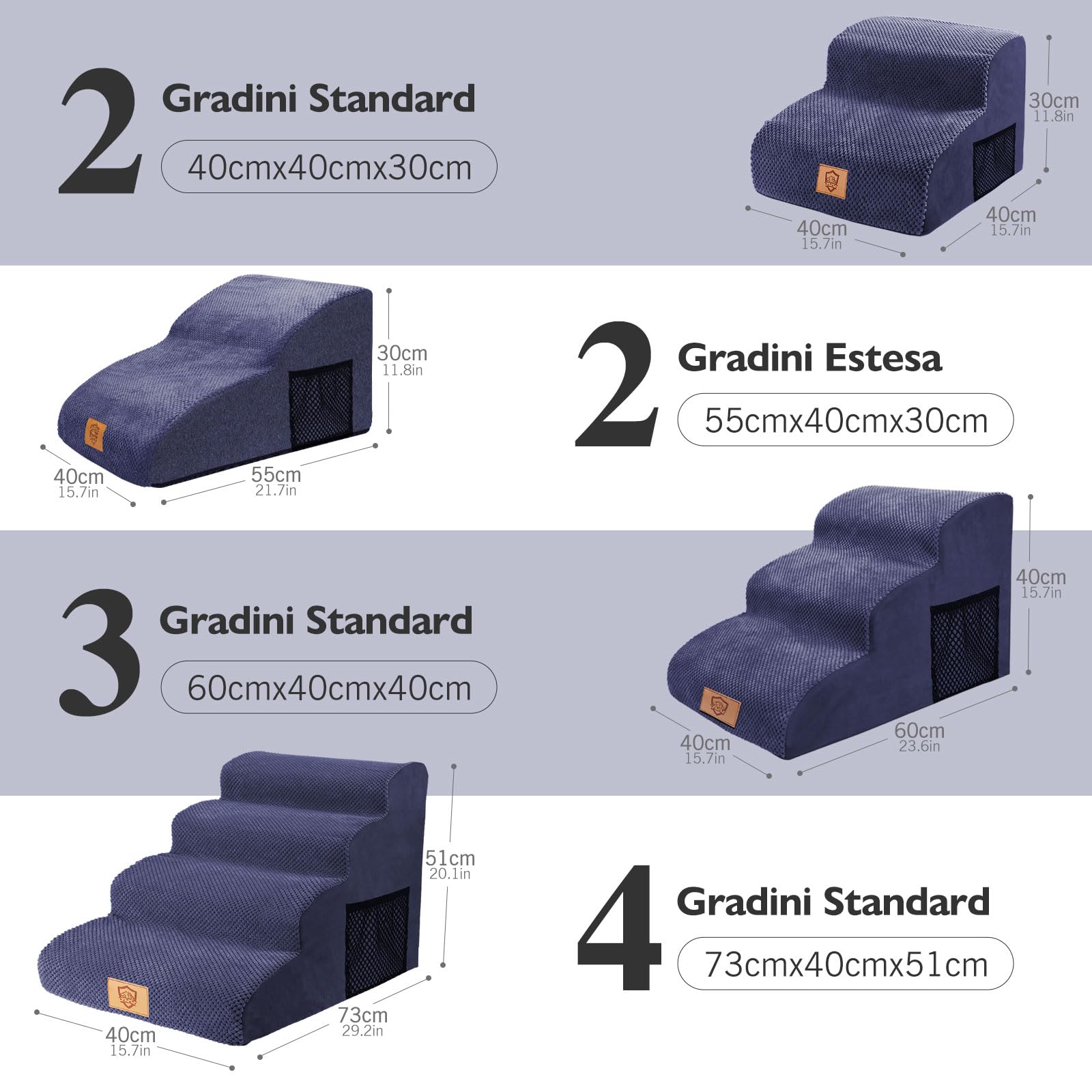 MASTERTOP Scale per Cani 4 Gradini Alte, Scala Schiuma Antiscivolo per Animali Domestici, Scalini Alta per Letto Rialzato e Divano con Copertura Rimovibile e Lavabile (Blu Navy)