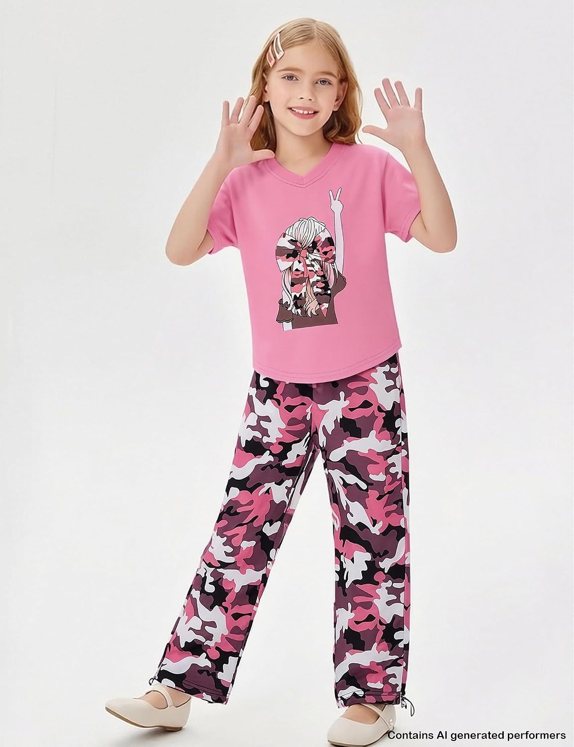 Girls Outifts Cool Girl Print short sleeves camouflage Long pants 2PS Teen Girl Clothes 5-16 Years image 5
