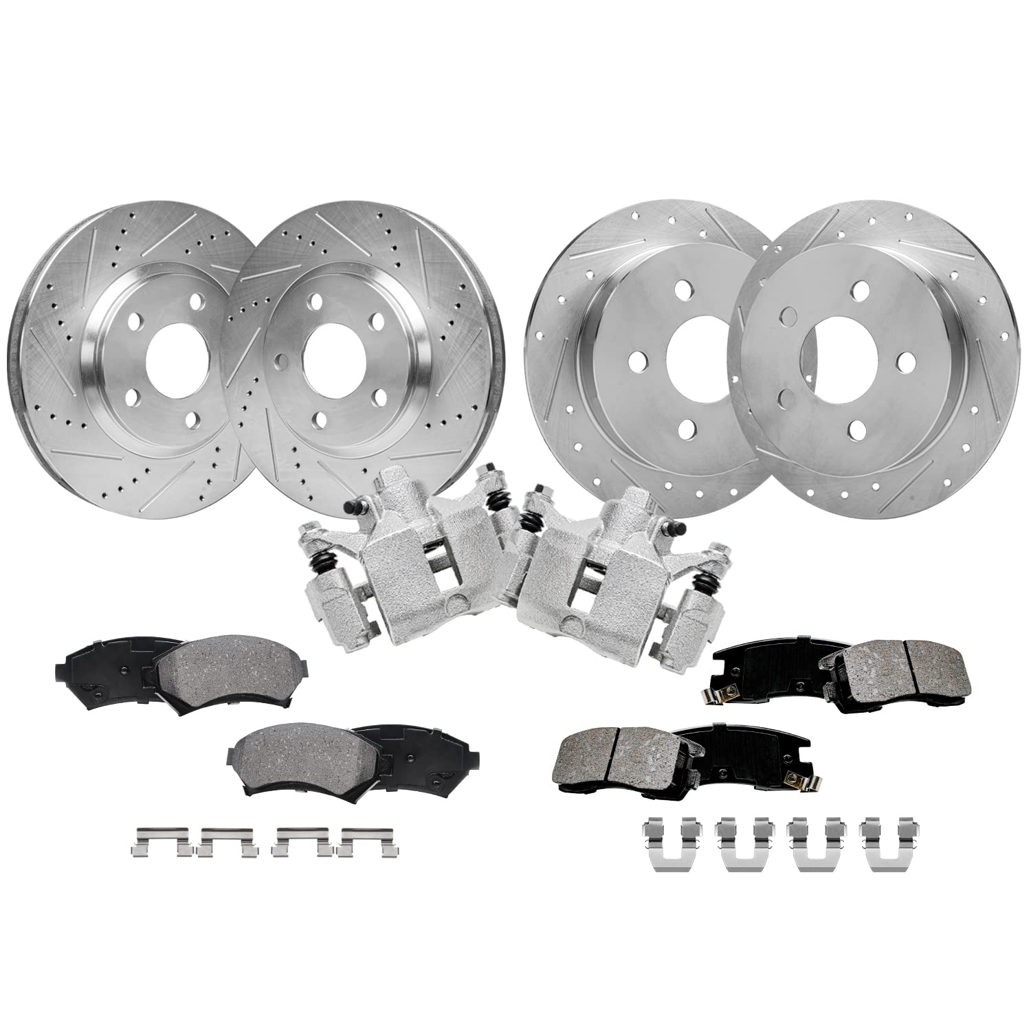 Detroit Axle - Brake Kit for 2000-2005 Chevy Impala Monte Carlo 1998-1999 | Oldsmobile Intrigue Front &amp; Rear Drilled &amp; Slotted Brake Rotors Ceramic Brake Pads Rear Brake Calipers Replacement