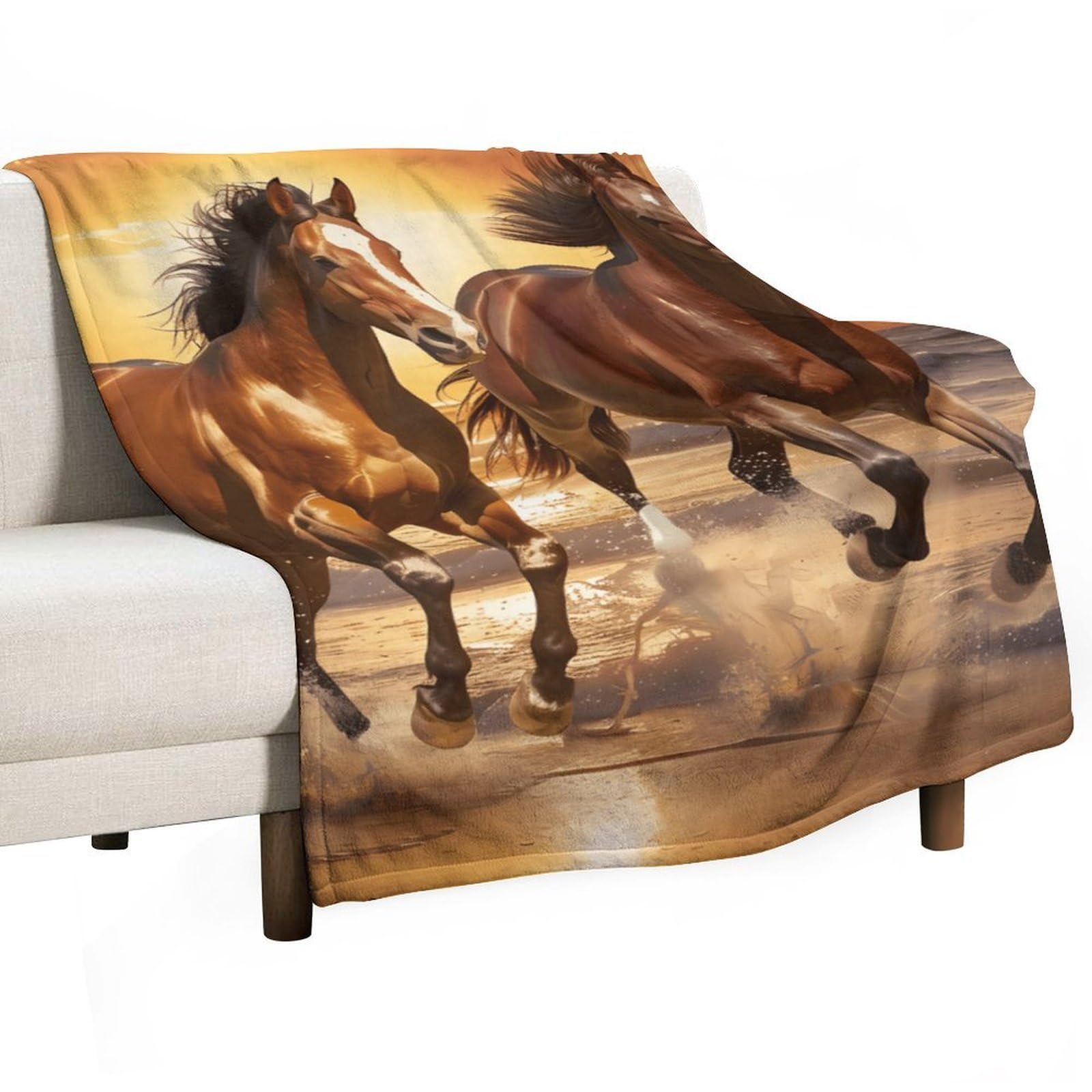 Cgsbngha Style Wild Horses Running On The Beach Flannel Fleece Blanket Lightweight Soft Throw Blankets For Sofa Couch Bed Chair