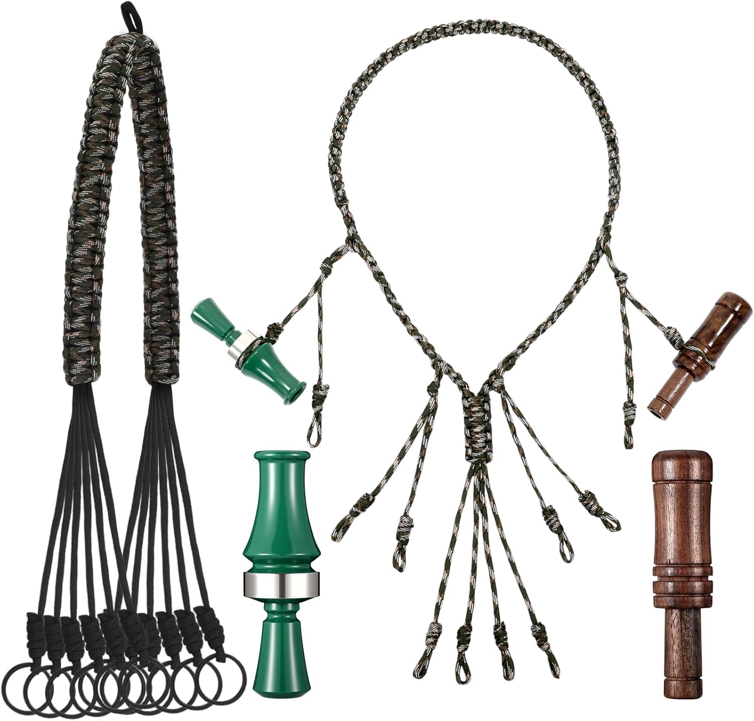 Hollowfly 4 Pack Duck Hunting Accessories, Waterfowl Goose Hunting Accessories Strap Game Carrier with 2 Duck Calls, 12 Adjustable Loops for Outdoor Predator Gear Hunter Gifts