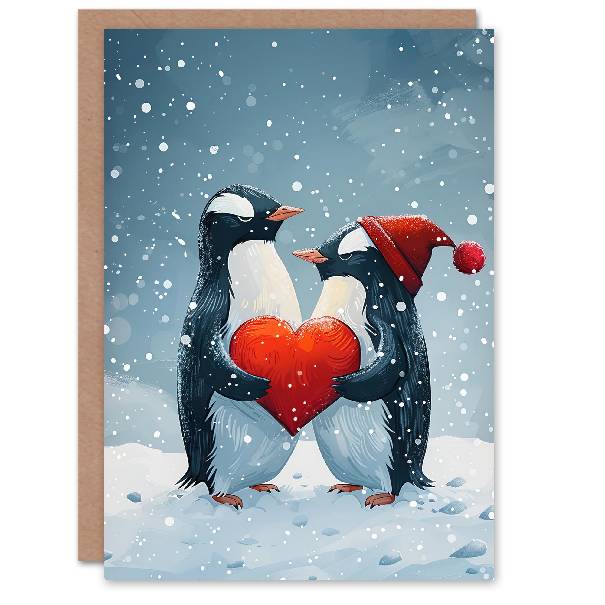 Artery8 Gentoo Penguins Couple Love Heart Blank For Him Or Her Art Xmas Festive Christmas Card