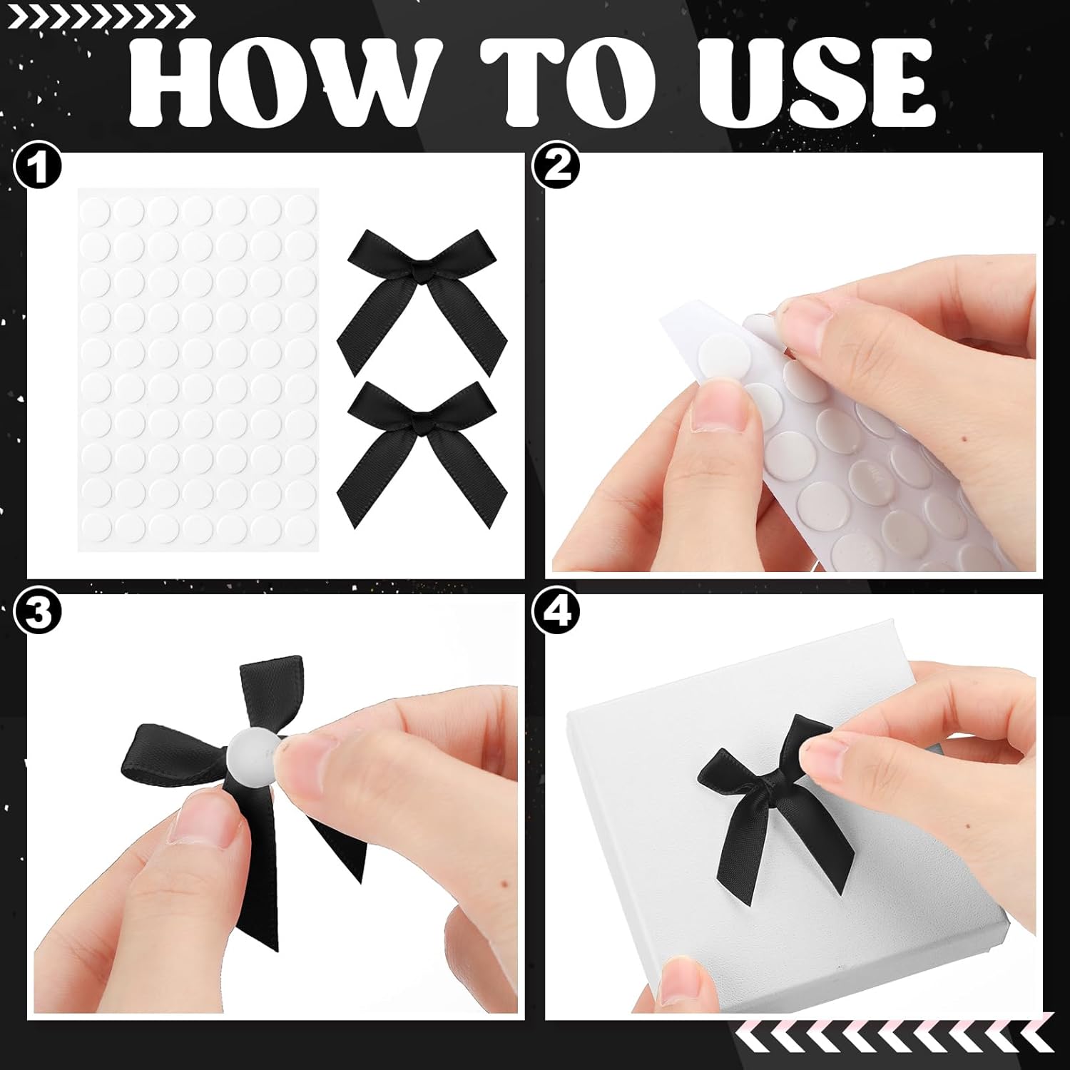 120 Pcs Mini Black Bows for Crafts with Self-Adhesive Dots, 1.57" Small Satin Ribbon Bows for Gift Wrapping Cake Decorations Sewing Scrapbook Card Making Wedding Bow Party Decoration - Image 3