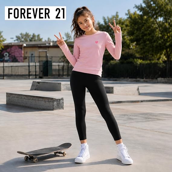 Forever 21 Girls Long Sleeve Shirts 3-Pack, Soft Cotton Blend T Shirts