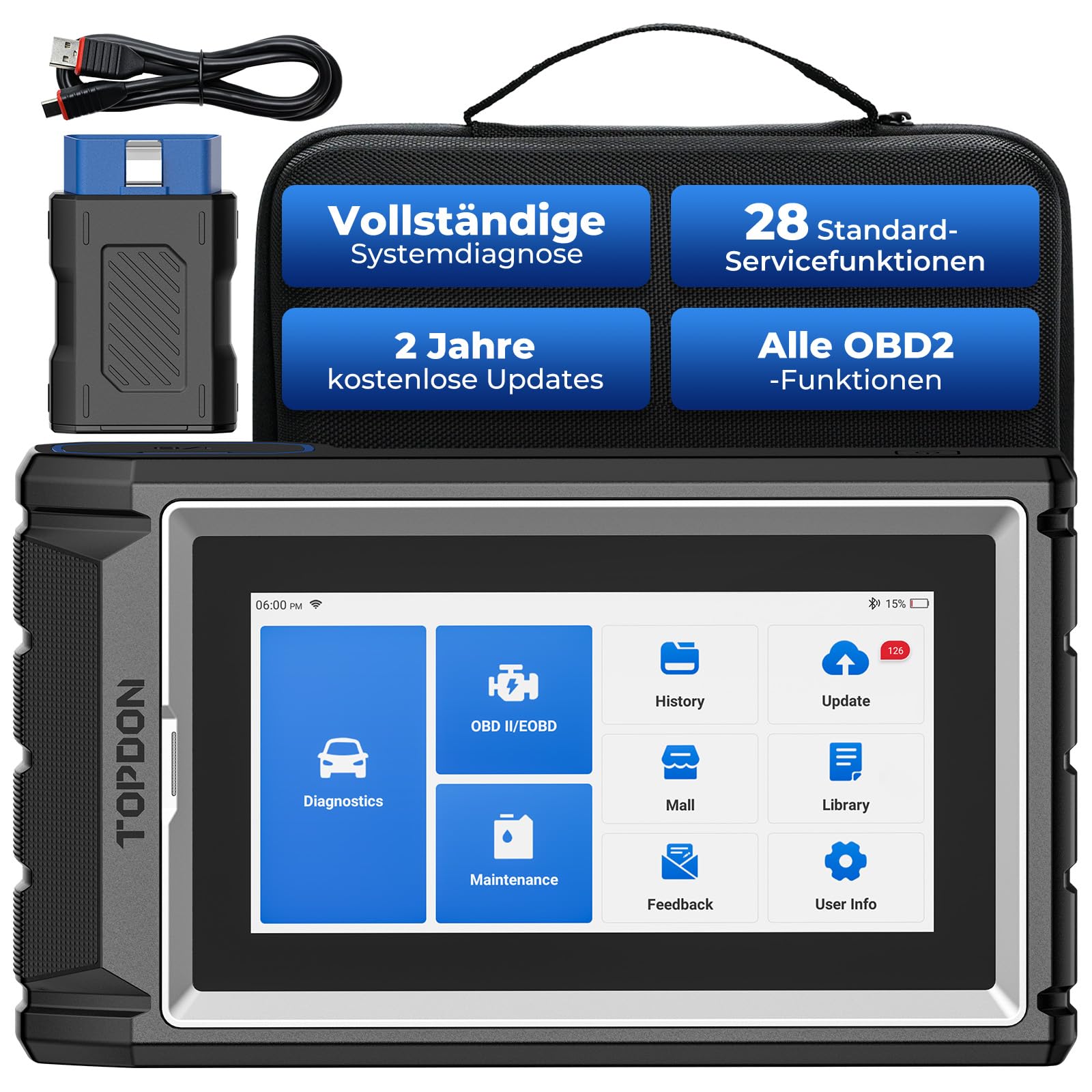 TOPDON ArtiDiag800 BT2 OBD2 Diagnosegerät mit Alle Systemdiagnosen &28 Servicefunktionen, Bidirektionale Kontrolle/Aktive Test, Auto Diagnosegerät mit Bluetooth deutsch, 2 Jahre kostenlose Updates