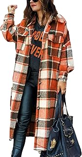 Women's Casual Plaid Lapel Woolen Button Up Pocketed Long Shacket Coat