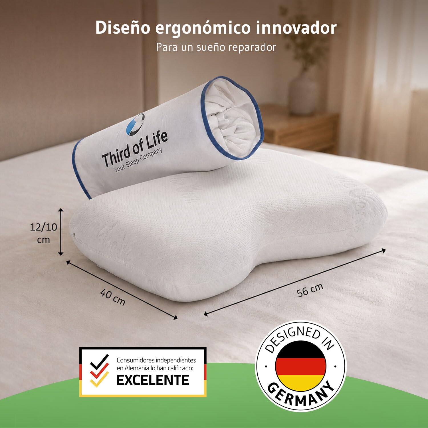 Almohada Ergonómica Cervical Viscoelástica NuMOON para todas las posiciones | Almohada Viscoelástica Cervical con Aloe Vera y Bambú, Diseño Ergonómico, 4 Posiciones para un Descanso Óptimo