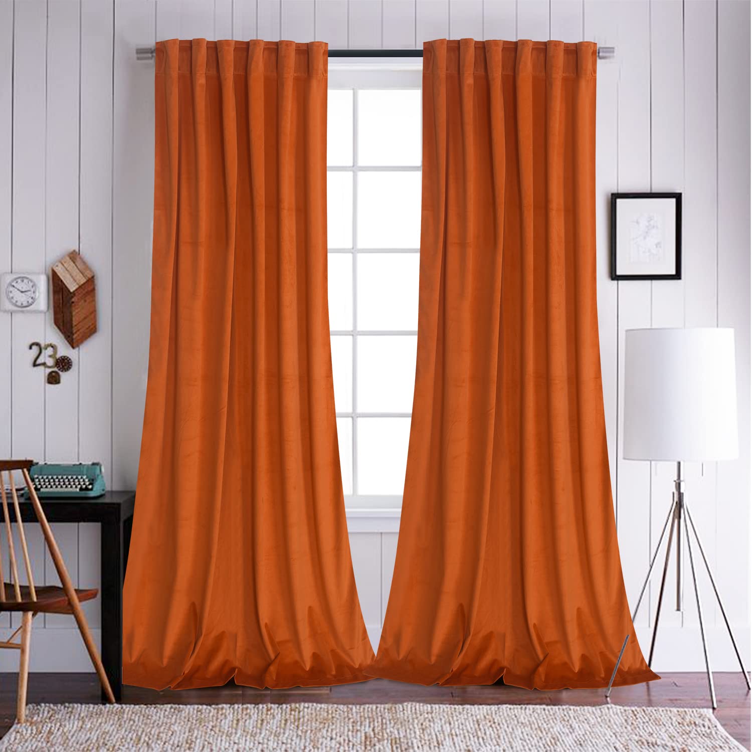 Velvet Curtain Drapes With Back Tab Orange 52” X 84” New