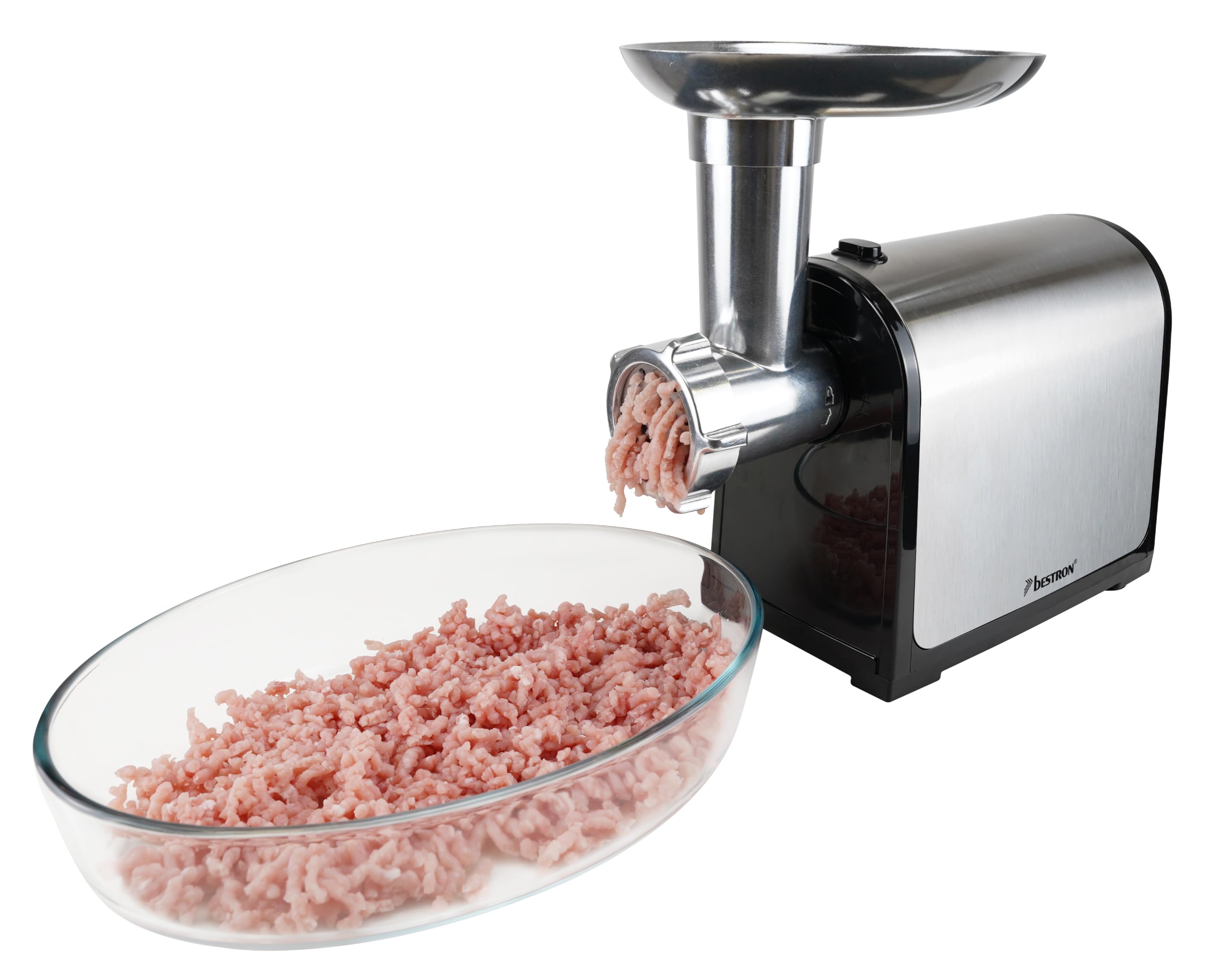 Picadora de Carne, 1300 W Max, 2 Discos de Acero Inoxidable, Molido Medio o Grueso, Para Carne Picada, Salchichas y Kubbe, Piezas Desmontables, AMG300SS
