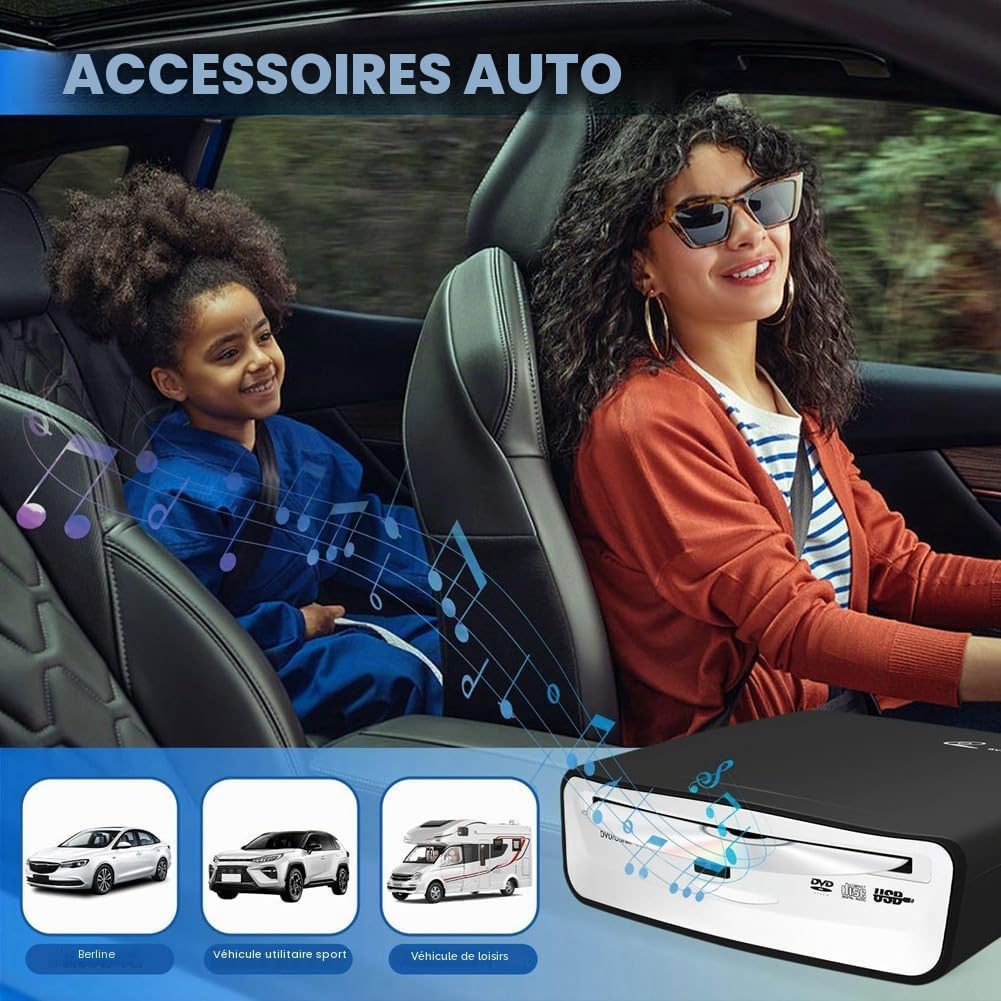 Lecteur CD Externe Portable Universel pour Voiture, Se Branche sur Le Port USB de la Voiture, Ordinateur Portable, Téléviseur pour Android 4.0 et Supérieur Navigation