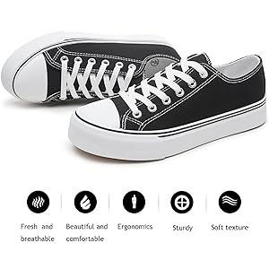 FRACORA Womens White Black Canvas Sneakers Low Top Canvas Shoes for Women Tennis Shoes