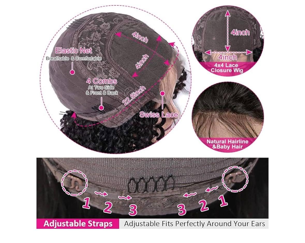 Deep Wave Lace Front Wigs Human Hair for Women 4X4 Lace Closure Virgin Wig with Glueless Wigs Pre Plucked Natural Black Color 20 Inches