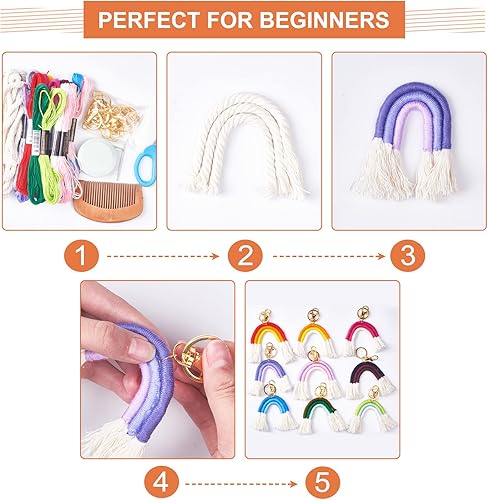 Miniatura 4 de WEBEEDY Juego de 8 llaveros con diseño de arco iris, para mujer, llavero de automóvil, joyería para bolsa, cartera, bolso, suministros de macramé