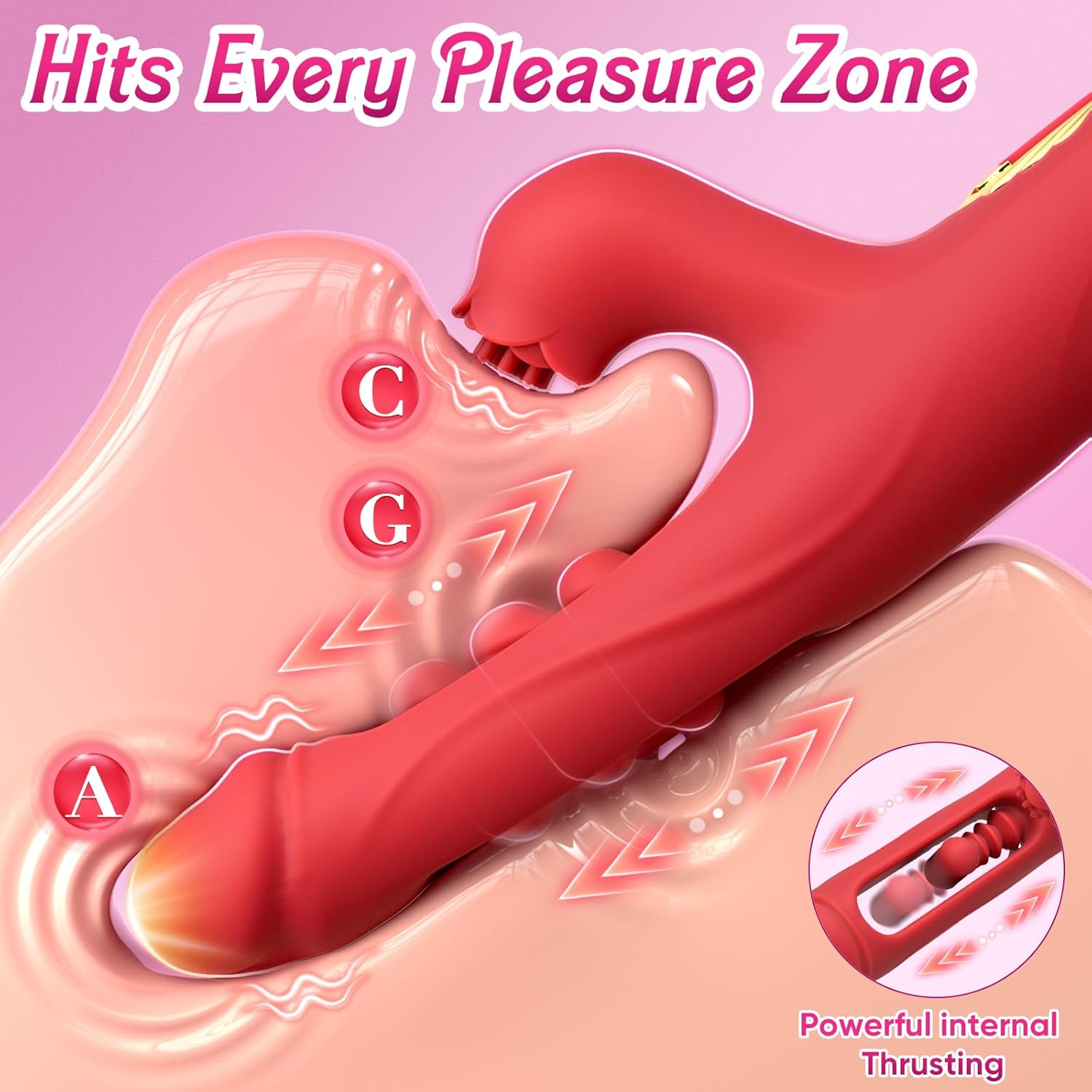 Thrusting Dildo Vibrator Adult Toys for Women - G Spot Dildos Clitoral Stimulator Rose Toy with 9 Internal Thrusting & Vibration Modes, Realistic Dildo Rabbit Vibrator Sex Toys for Female Pleasure