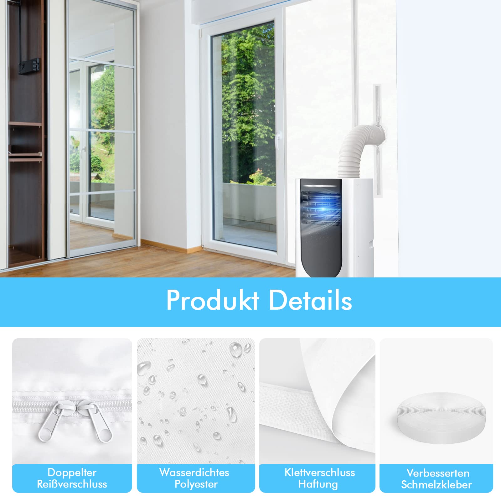 Deurafdichting Voor Mobiele Airconditioners, 90 * 210 Cm Airconditi Raamdeur Tochtstrip Kit Kit Eenvoudig Te Installeren Geen Boren Nodig Voor Alles Doen