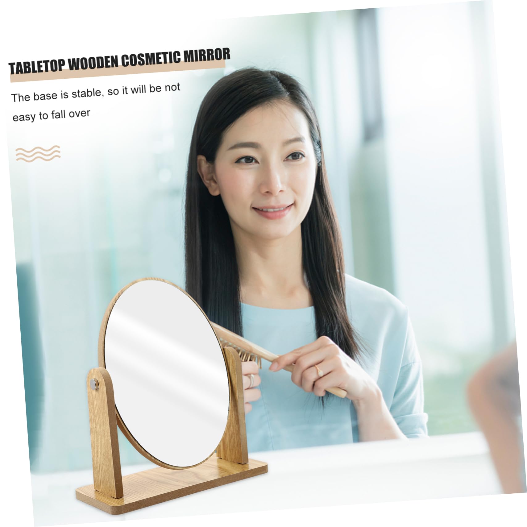 Specchio Da Scrivania in Legno Ovale Girevole Per Trucco Supporto, Specchio Cosmetico Da Tavolo Per Cura Della Pelle, Accessorio Per Donne e Viaggiatori