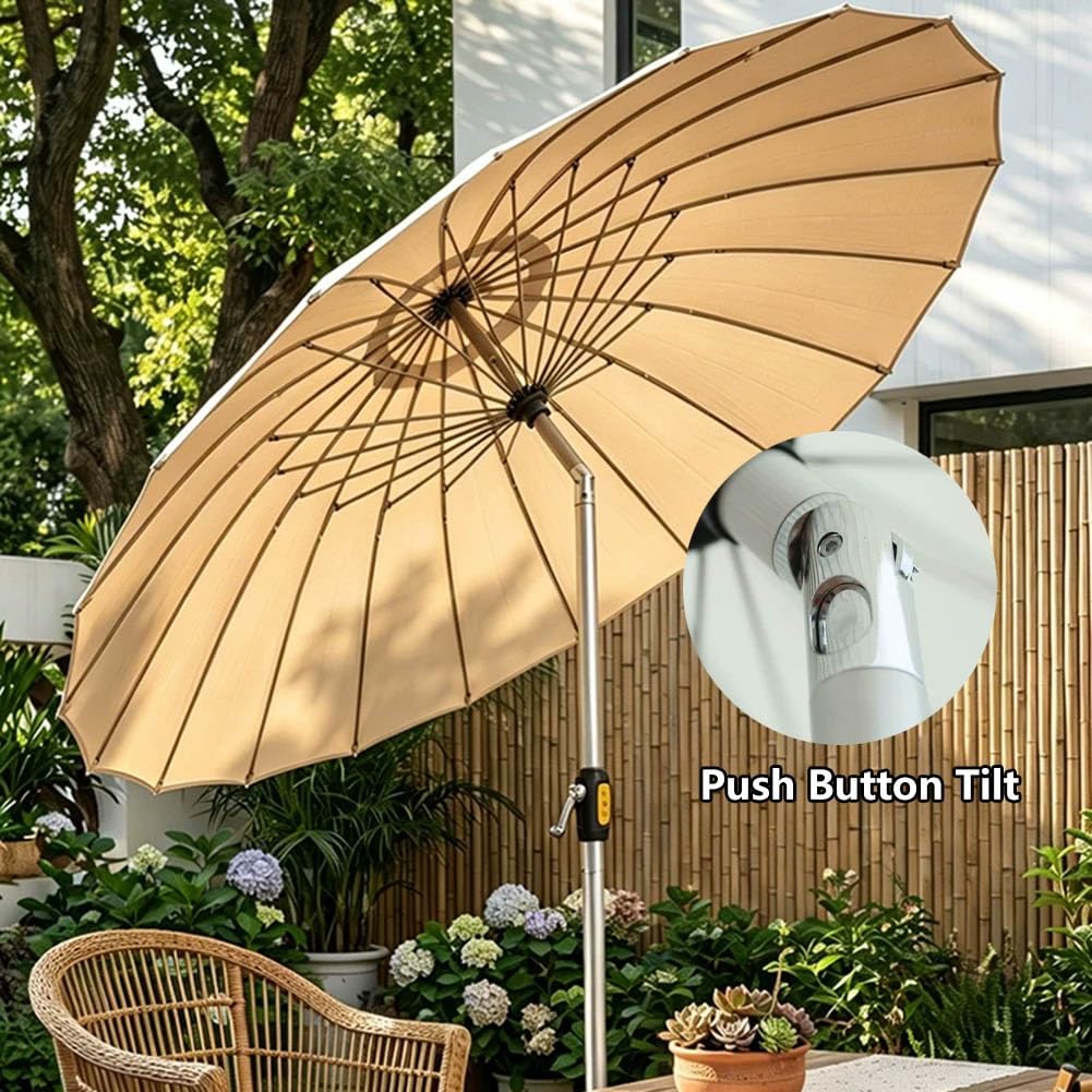 Okrągły parasol tarasowy, parasol ogrodowy w Szanghaju z uchwytem uchylnym i korbowym, 18 wytrzymałych żeber do basenu, ogrodu, tarasu, podwórka