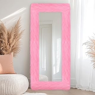 Pink Fluffy Full Length Mirror Frame Decor 64 x 21 Inch Universal Ultra ...