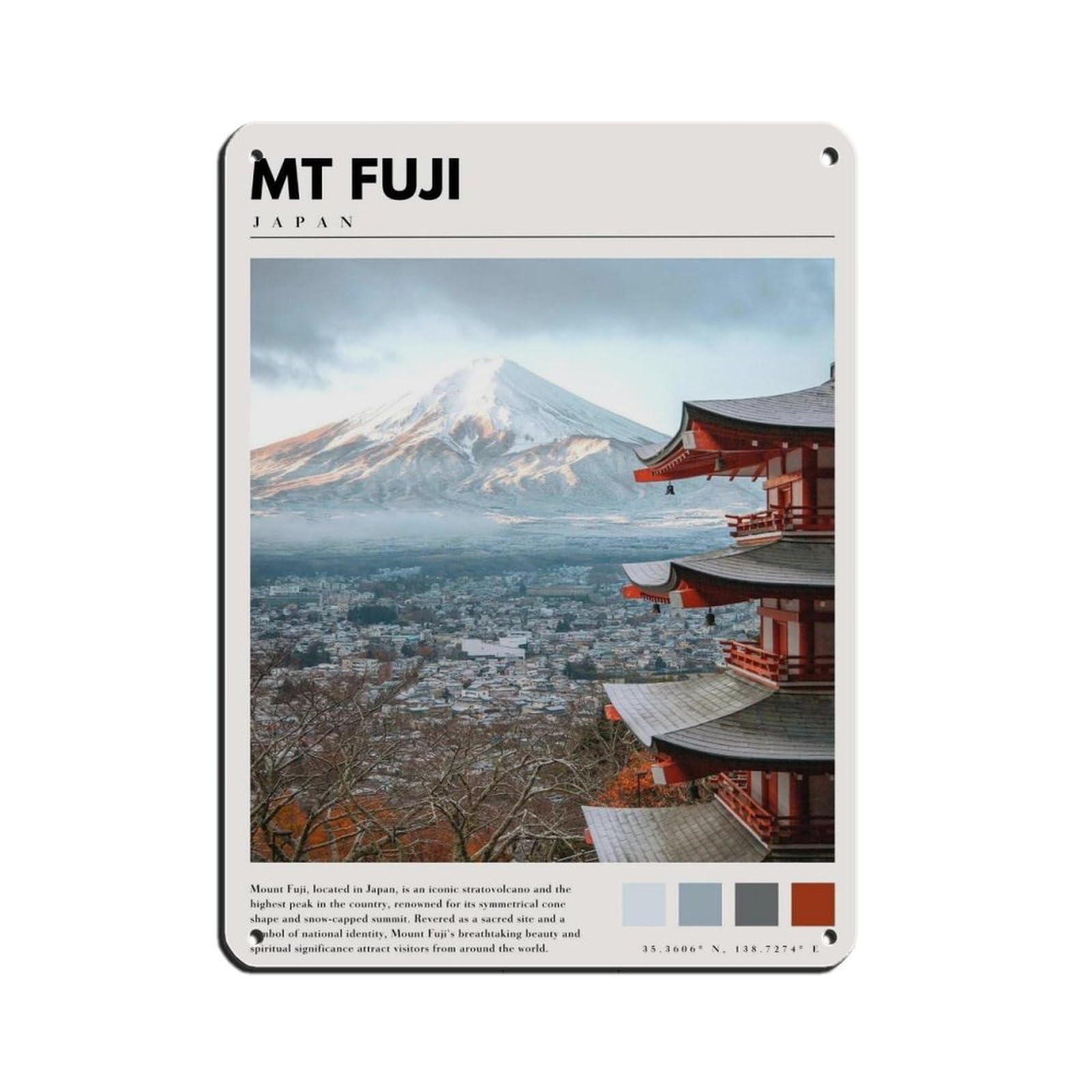 Mount Fuji Japan Poster Mt Fuji Photography Art Tin Sign Vintage Metal Pub Club Cafe Bar Home Wall Art Decoration Poster Retro 12x16inch(30x40cm)