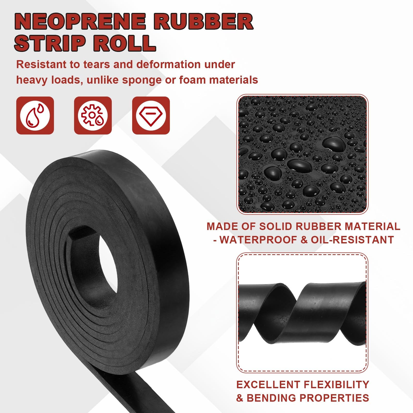 PATIKIL Bande En Caoutchouc Néoprène 30cm De Large x 5mm D'Épaisseur x 60cm De Long, Rouleau De Caoutchouc Solide Matériau D'Isolation Pour Joint Bricolage, Doublure, Rembourrage, Tapis