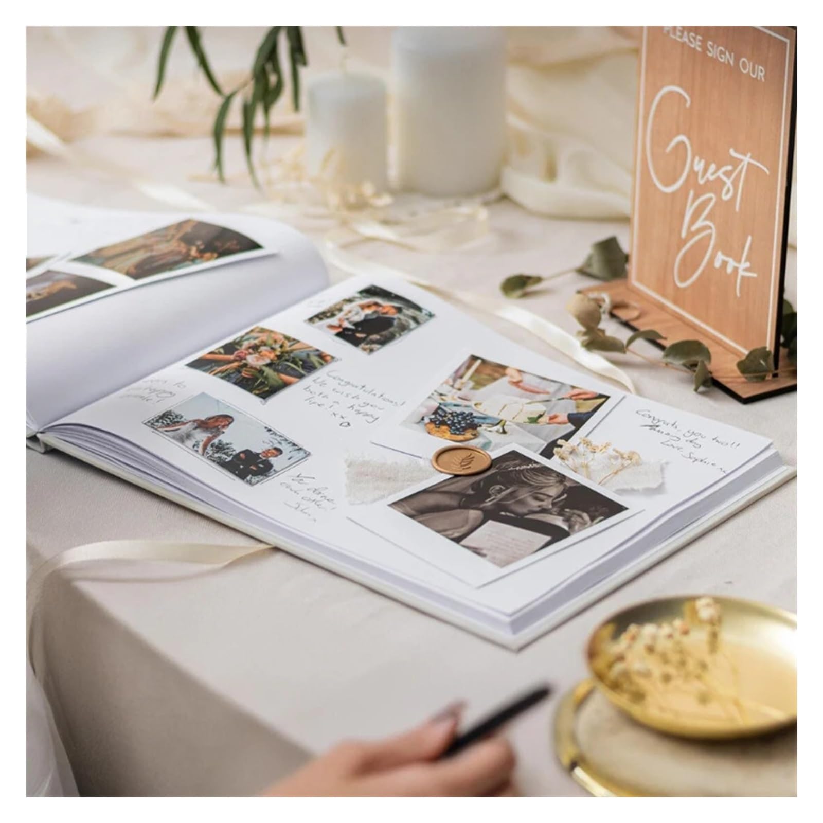 Libro Firmas Boda Libro de visitas Boda Lino Verde Salvia