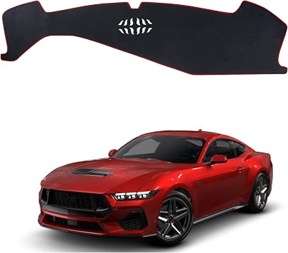 Non-Slip Dash Cover Dashboard Cover Mat Custom Fit Center Console Cover Sunshield Protector Pad Compatible with for Ford Mustang 2024 2025 Accessories Pad Without HUD Red Trim