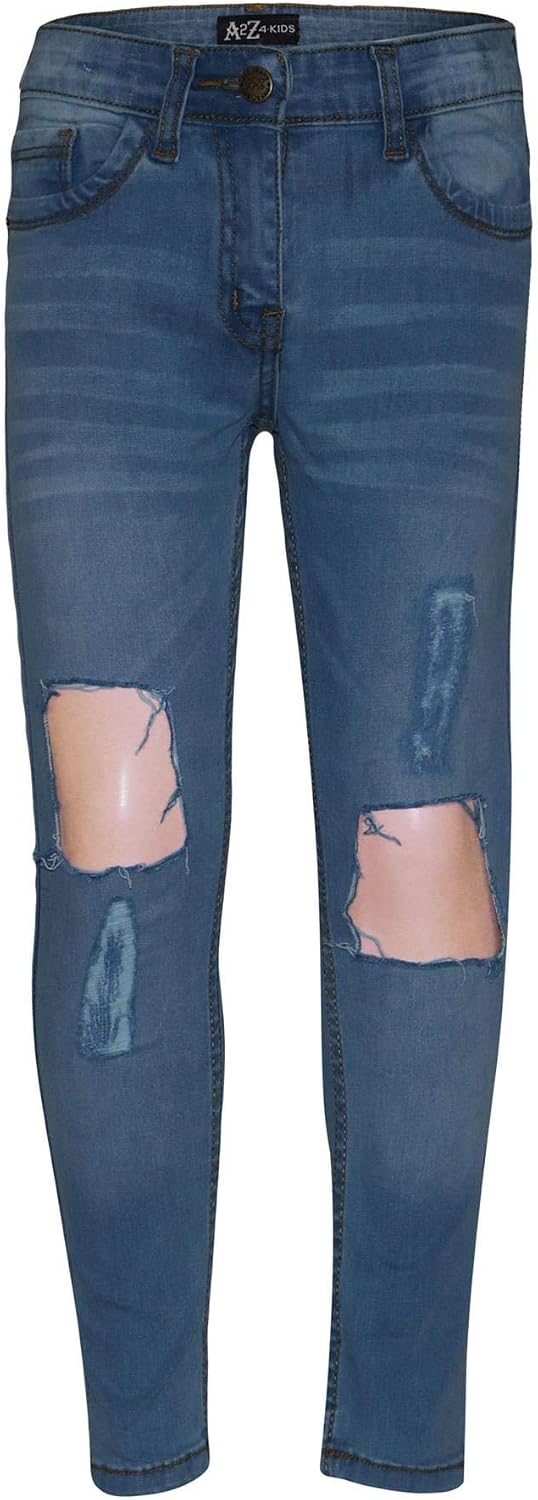 Kids Girls Skinny Jeans Denim Ripped Frayed Stretchy Fashion Pants Jeggings 5-13