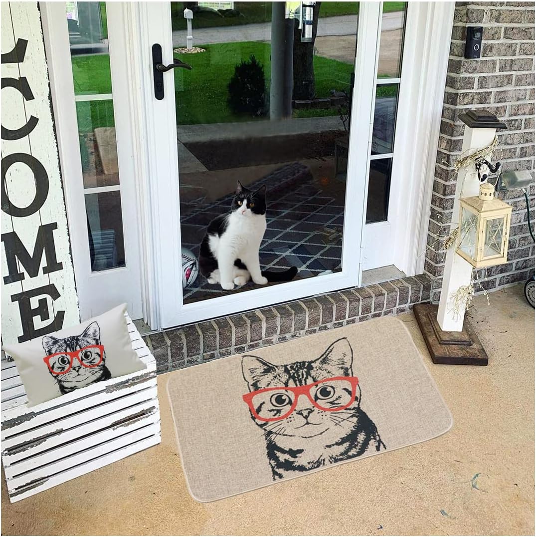 Welcome Mats for Front Door Cat Door Mats Funny Animal Kitty Doormat Home Floor Mat Non Slip Rubber Entrance Rug for Indoor Outdoor Housewarming Gifts Cat Decor 17x28 inch