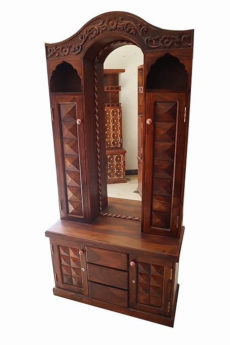 Sheesham Arts Diamond Dressing Table Wooden Dressing Table with 4 Drawers Dressing Table for Bedroom Home (Natural Finish)