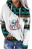 Vista 1 de Ceboyel Women Western Aztec Hoodies Drawstring Sweatshirt Pullover Ethnic Vintage Graphic Shirts Tops Causal Fall Clothes