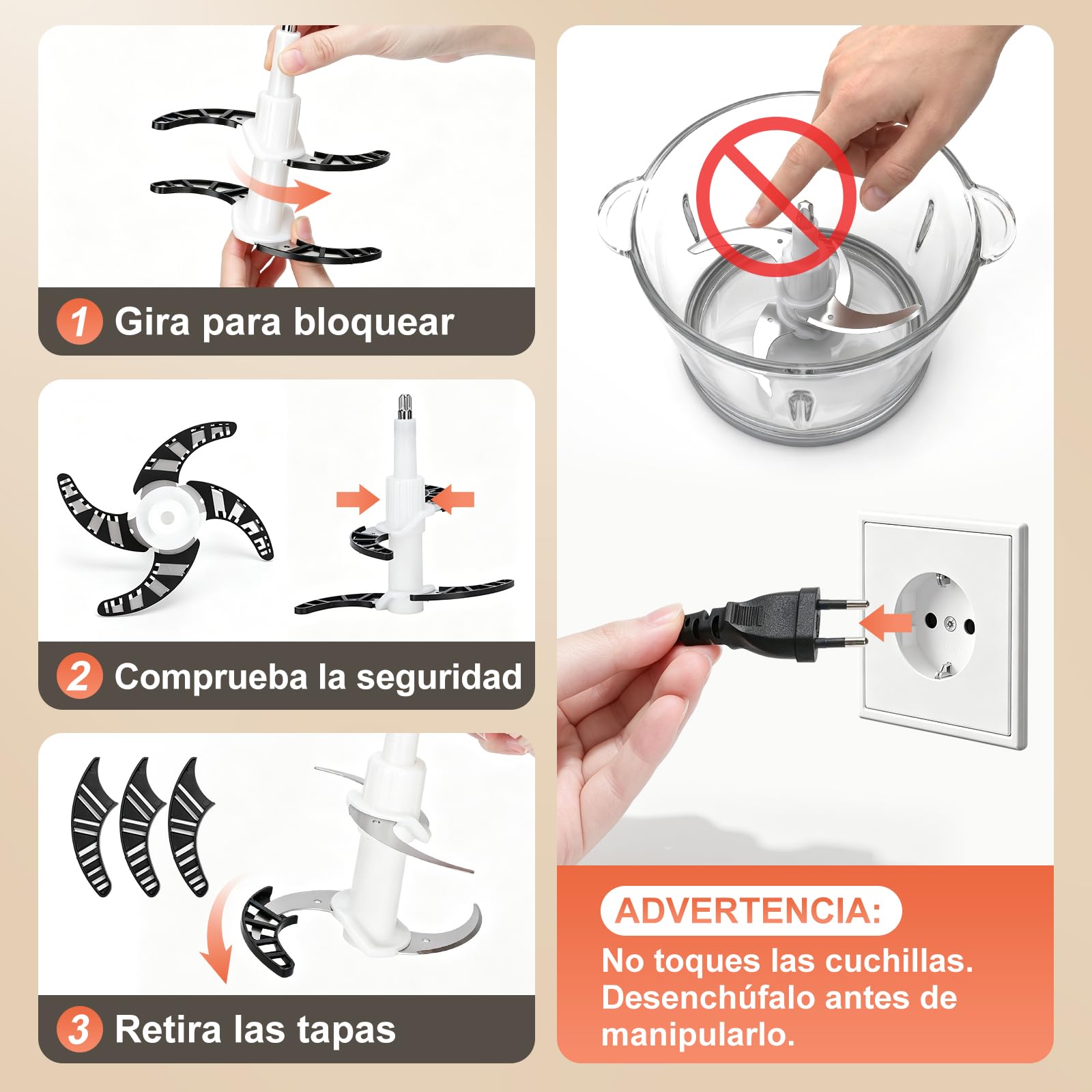 Aigostar Picadora Eléctrica con temporizador LED, 2 Recipientes (3L + 2L) | Trituradora de Alimentos 400W, Sin BPA, 2x4 Cuchillas, 2 Velocidades. Pica Carne, Verduras y Papillas | BIMince