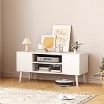 HOMEFORT Rétroactivité TV Stand, milieu de la cour TV Table Console, convient jusqu'à 55-inch Télévision, Cabinet de divertissement moderne avec rangement et étagères Cabinet pour salon, bureau, chambre(blanc)