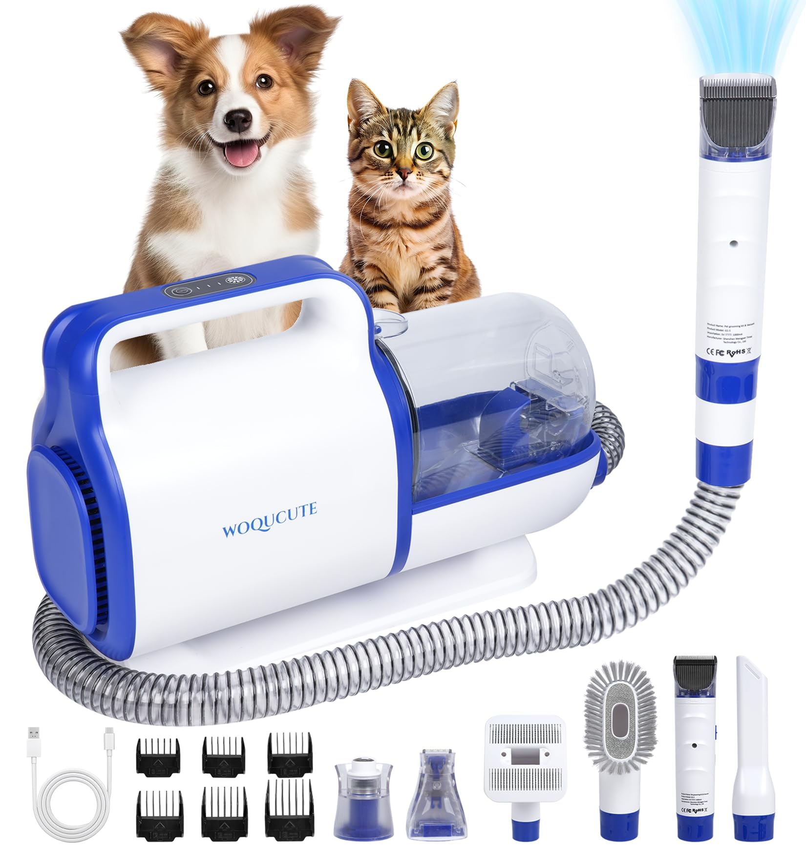 Cordless Dog Grooming Vacuum Kit, 11000Pa Dog Vacuum for Shedding Grooming with Clipper, Trimmer, Nail Grinder, Low Noise Pet Hair Vacuum for Dogs and Cats
