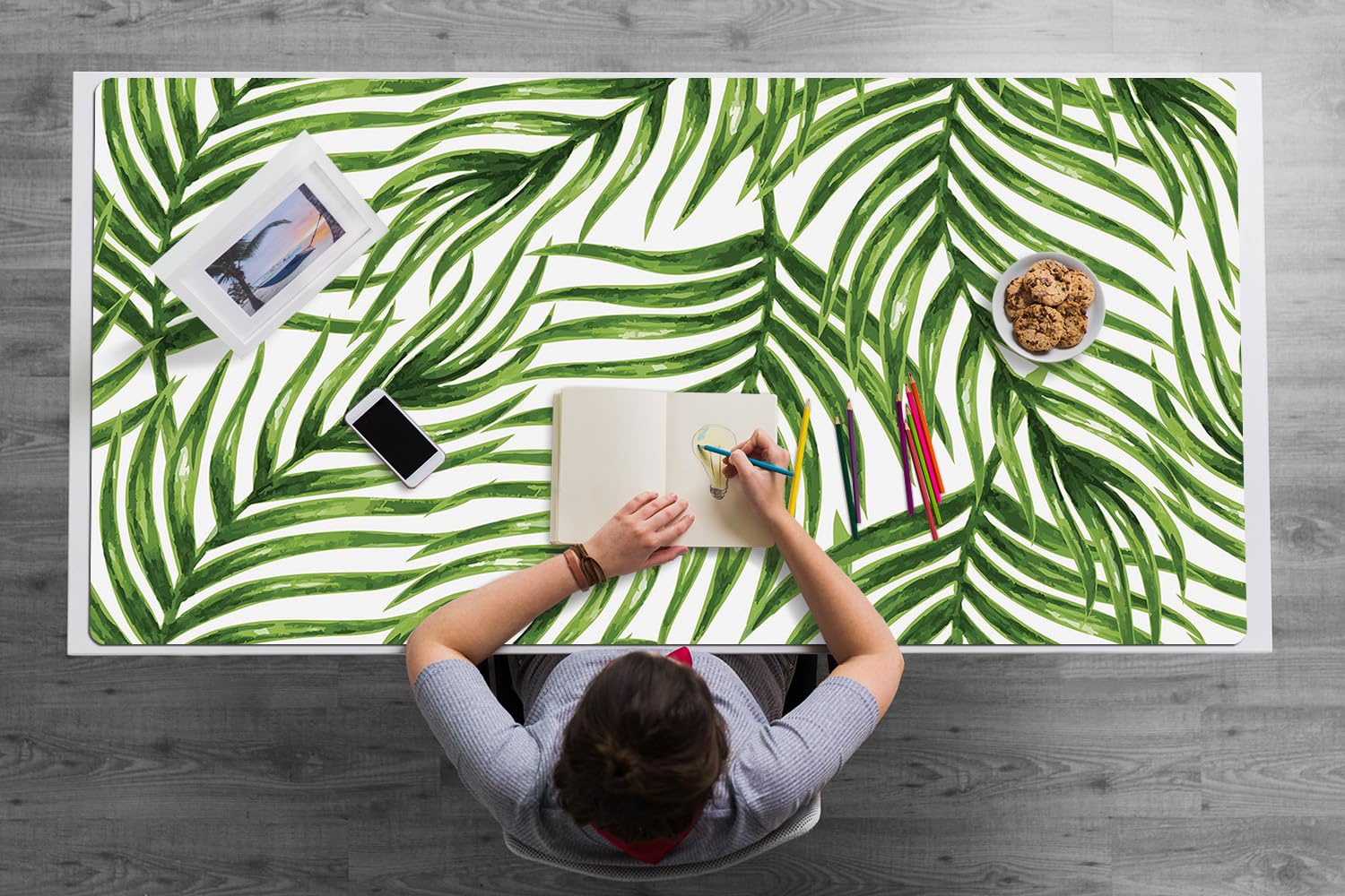 Sottomano da Scrivania 120x60 cm Protezione e Decorazione in Vinile PVC Antiscivolo Impermeabile Facile da Pulire Superficie Protettiva per Ufficio e Casa - Foglia di palma