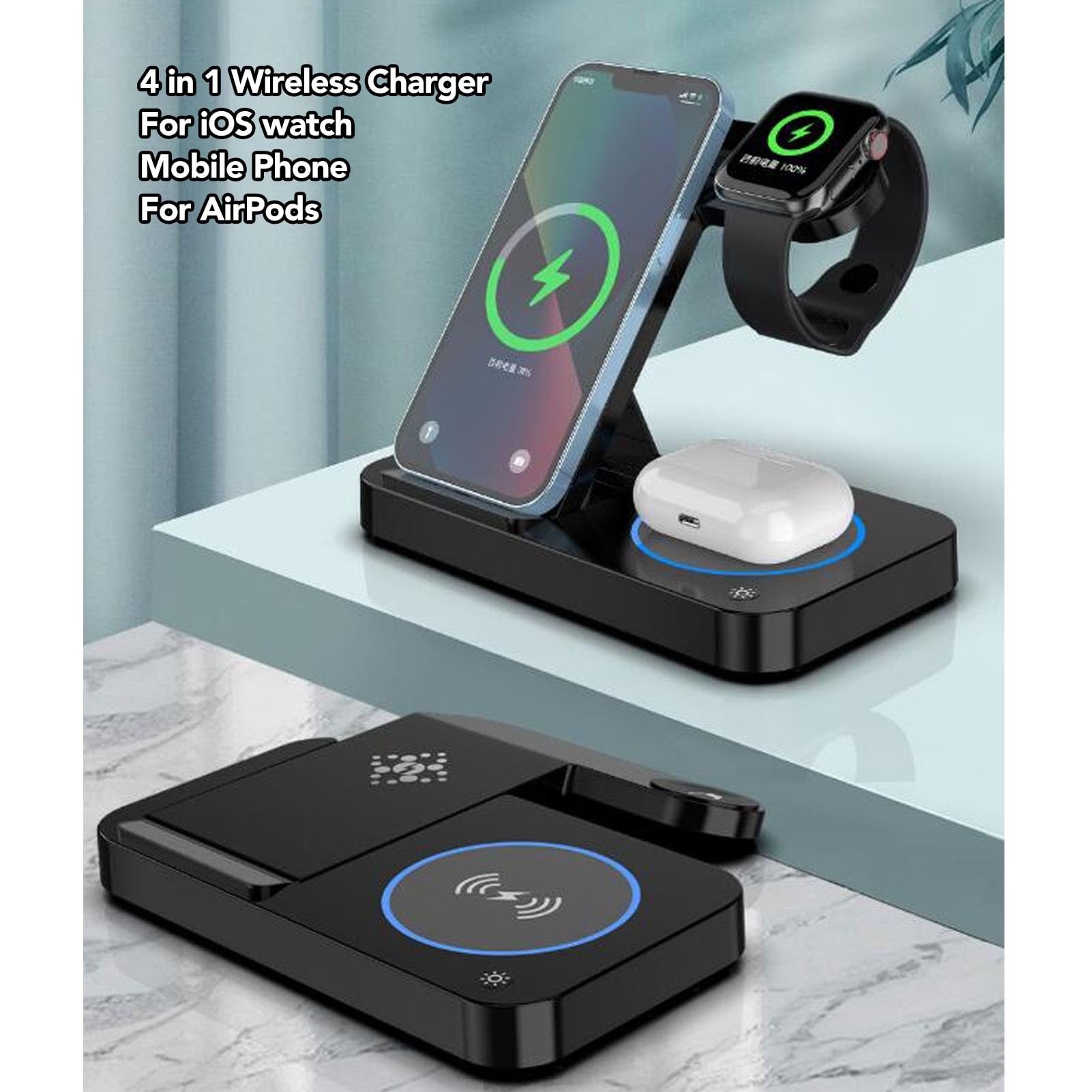 4 in 1 Wireless Charger, Foldable Stand, Multifunctional Charging Station, Phone Headphone Watch