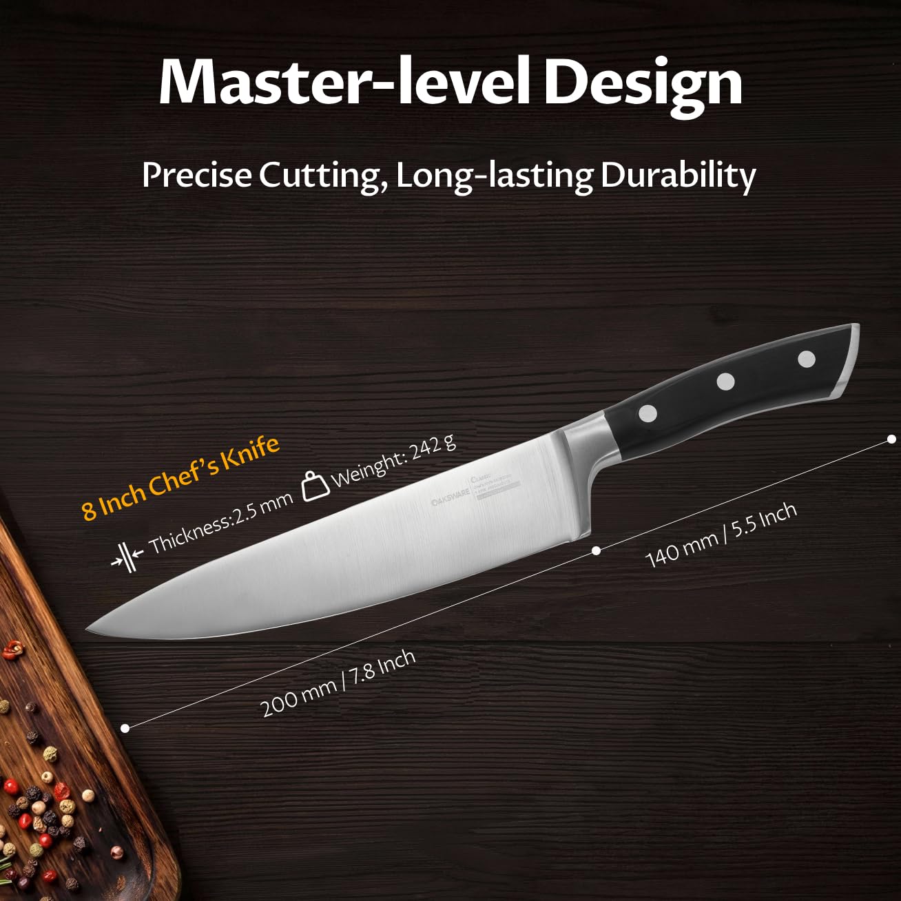 OAKSWARE 8 Inch Chef Knife, German High Carbon Stainless Steel Knife — Amazon image 8