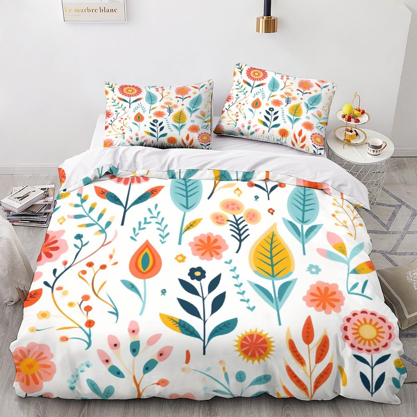 Housse de couette botanique 220x240 cm et taies d'oreiller pour lit King