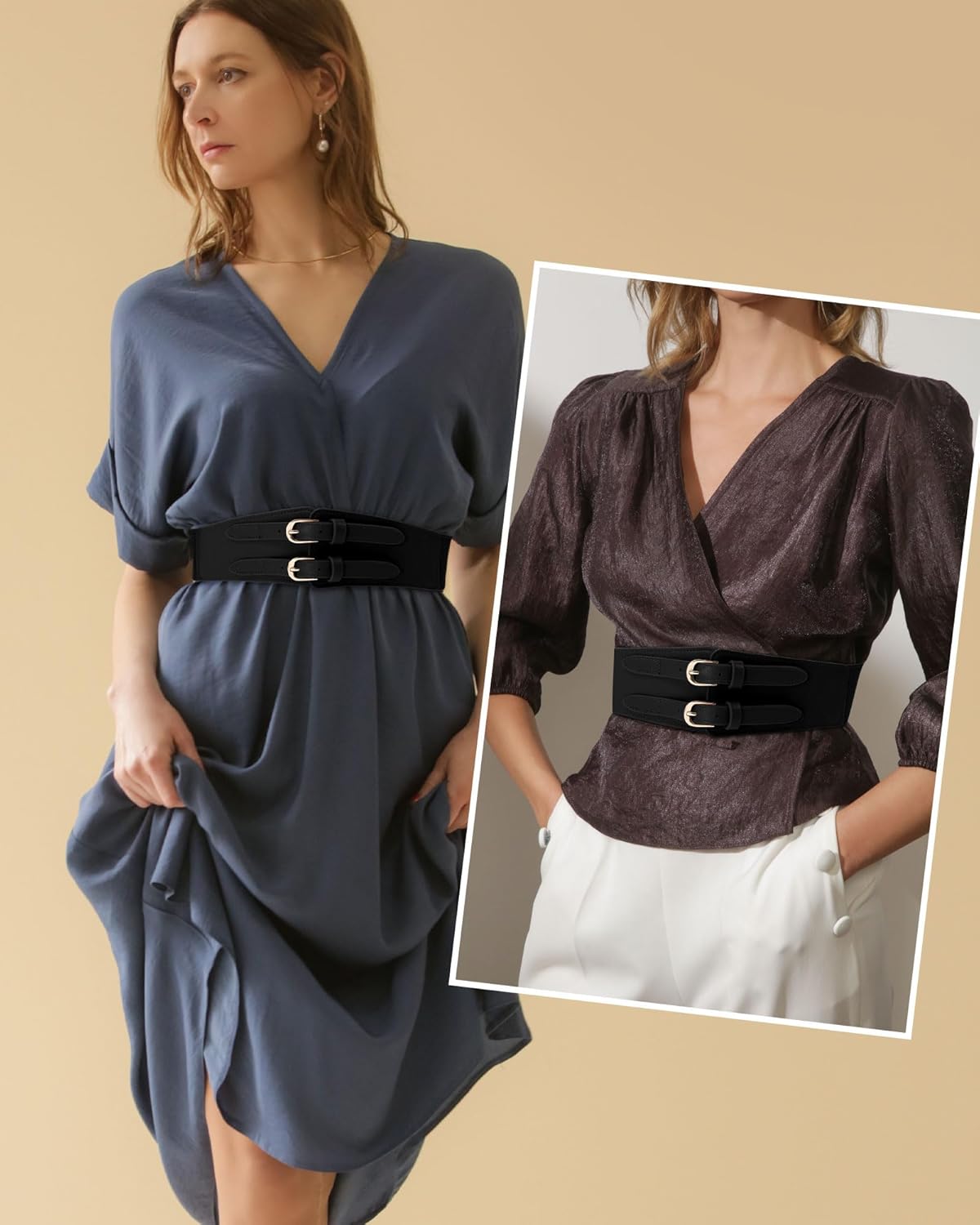 Kajeer Women Wide Elastic Waist Belt for Dresses - Image 7