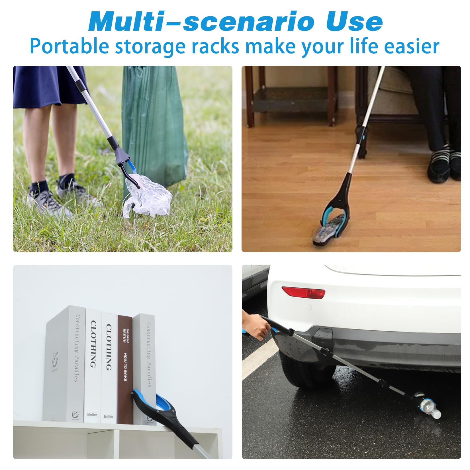 Pinza pieghevole per anziani, lunghezza 109 cm, impugnatura multiuso girevole a 360°, pinza con punte magnetiche per la raccolta dei rifiuti, estensione del braccio