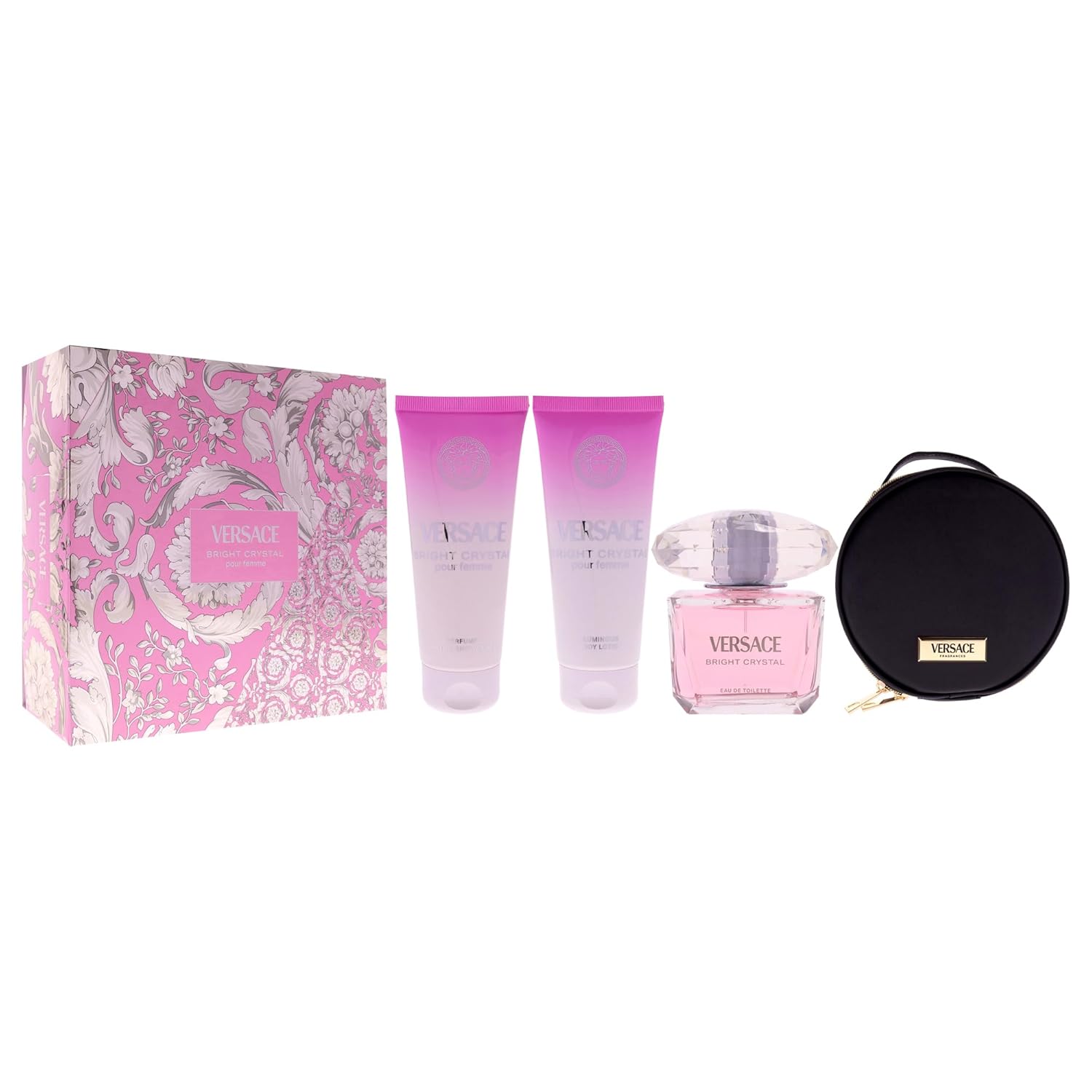 Versace Bright Crystal by Versace for Women - 4 Pc Gift Set 3oz EDT Spray, 3.4oz Body Lotion, 3.4oz Shower Gel, Round Make Up Case - Image 3