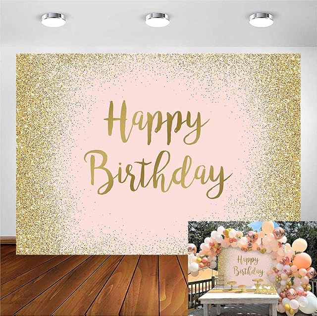 Avezano Gold Happy Birthday Backdrop for Women Girls Birthday Party Banner 2.1x1.5m Pink and Rose Gold Glitter Birthday Party Decorations Sweet Princess Girl 16st 18th Birthday Party Background