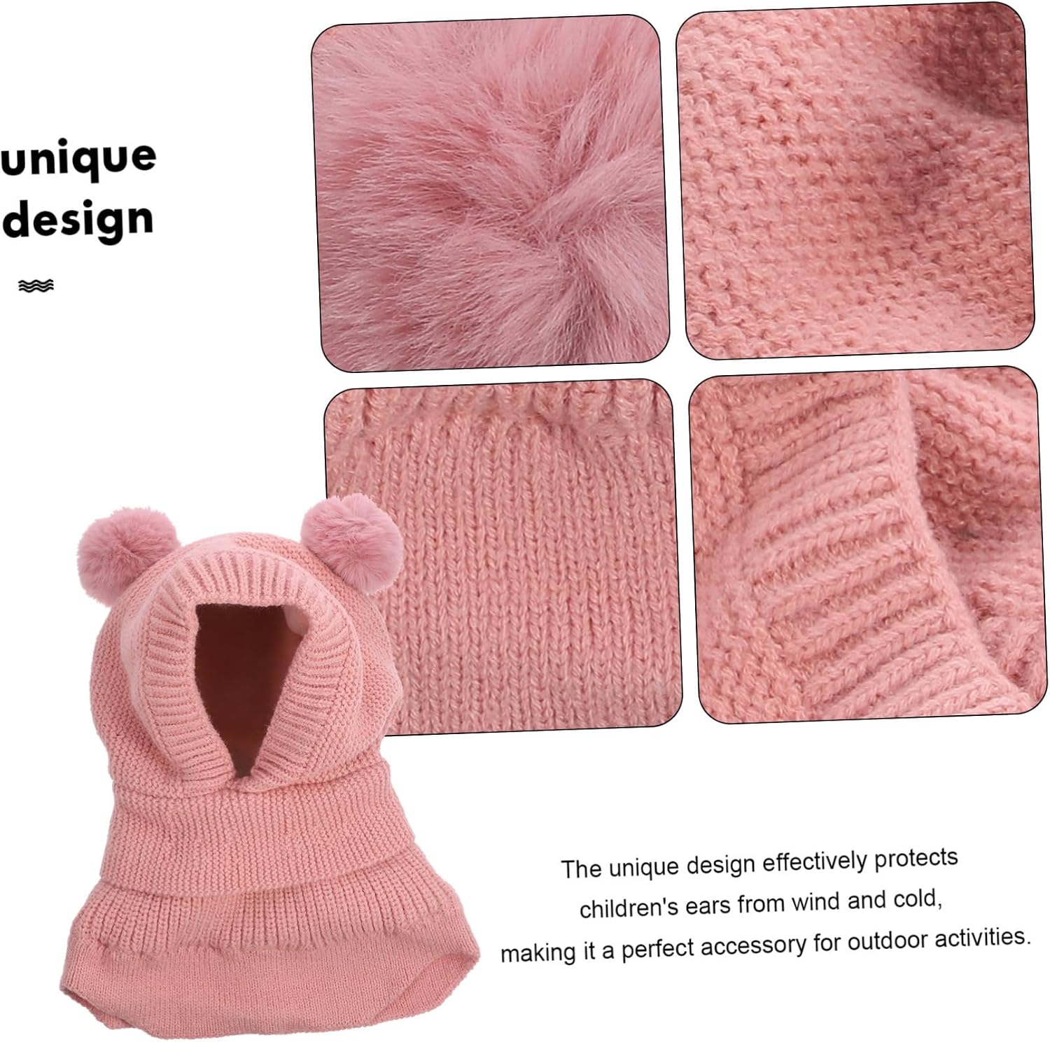 Newborn Cap Soft Comfortable Warm Knitted Hat Ear Muffs Knitted Beanies for Boys and Girls Cartoon Pattern Winter Hat for Boy Girl Pink