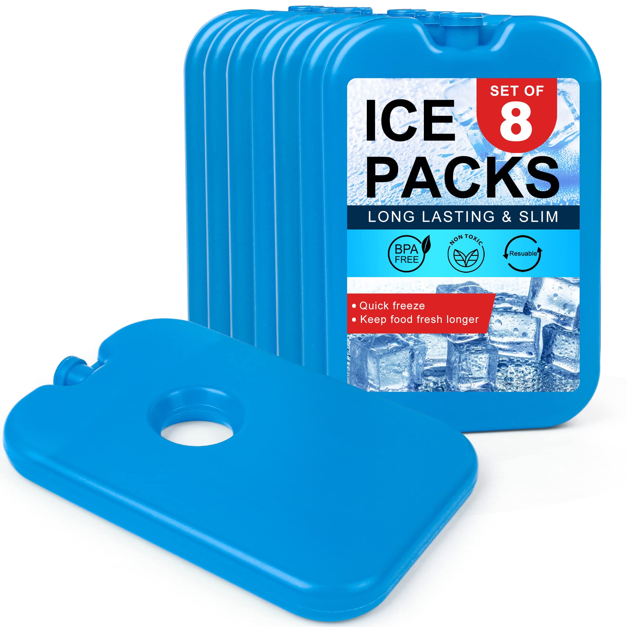 LotFancy Ice Packs for Cooler and Lunch Box, Reusable Freezer Packs for Lunch Bags, Slim Blue Ice Blocks, Long Lasting, Refreezable Flat Cool Packs
