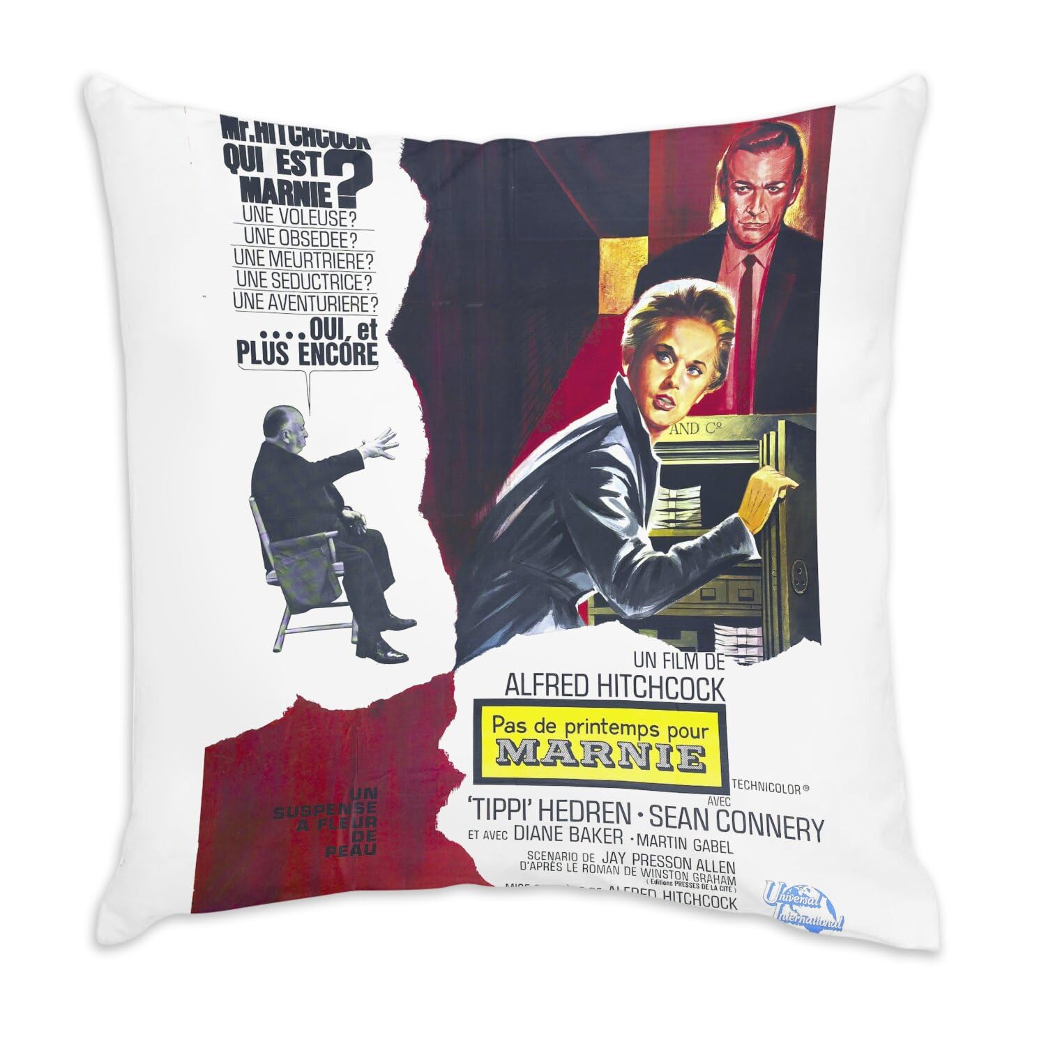 Coussin en velours blanc poster cinéma vintage Pas de Printemps pour Marnie housse incluse