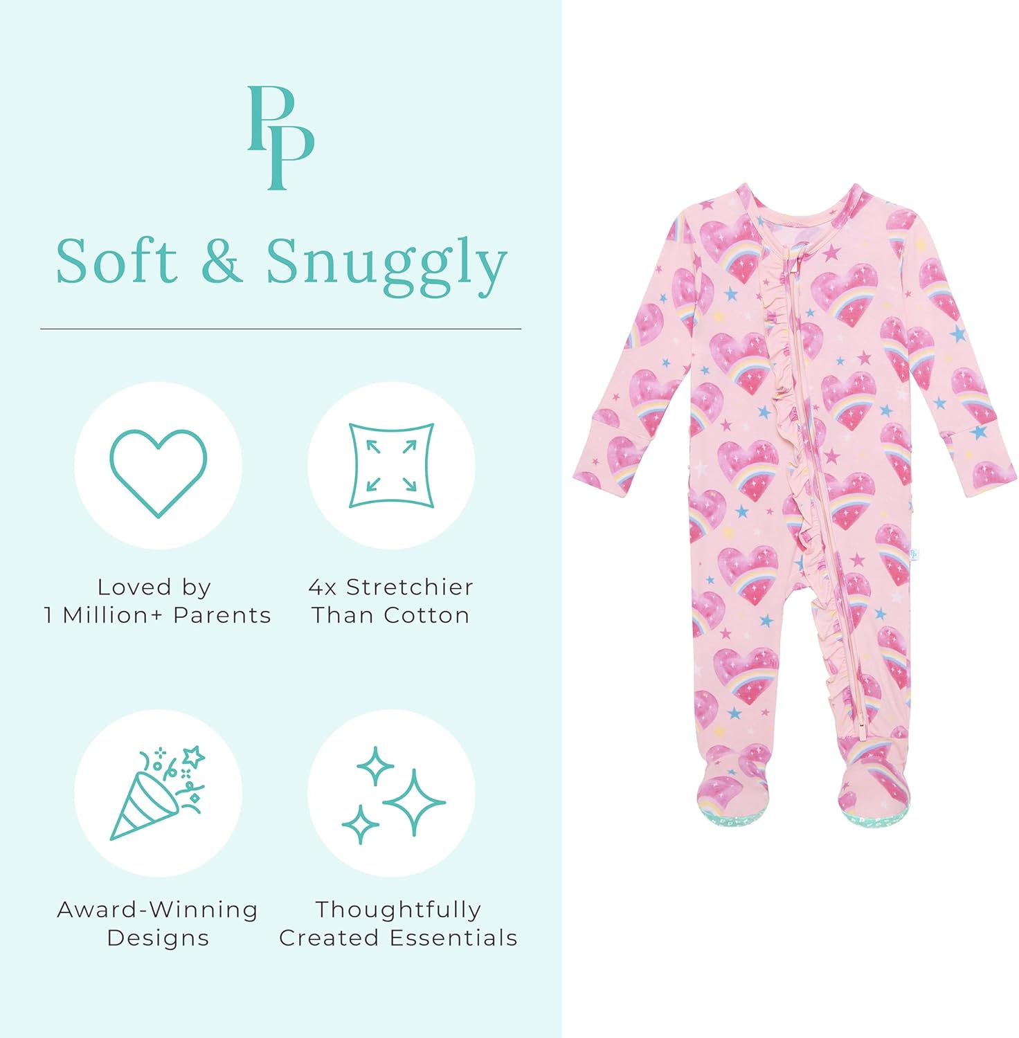 Posh Peanut Footie Pajamas for Baby Girls – Sleepers in Ultra-Soft Viscose from Bamboo with 2-Way Zipper & Ruffle Trim