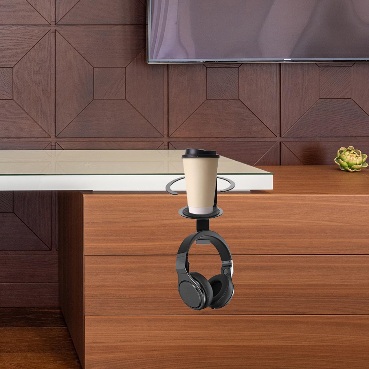 LABRIMP Supporto Per Cuffie in Portabicchieri Regolabile Per Scrivania Mobile Facile Installazione Utilizzo Per e Casa