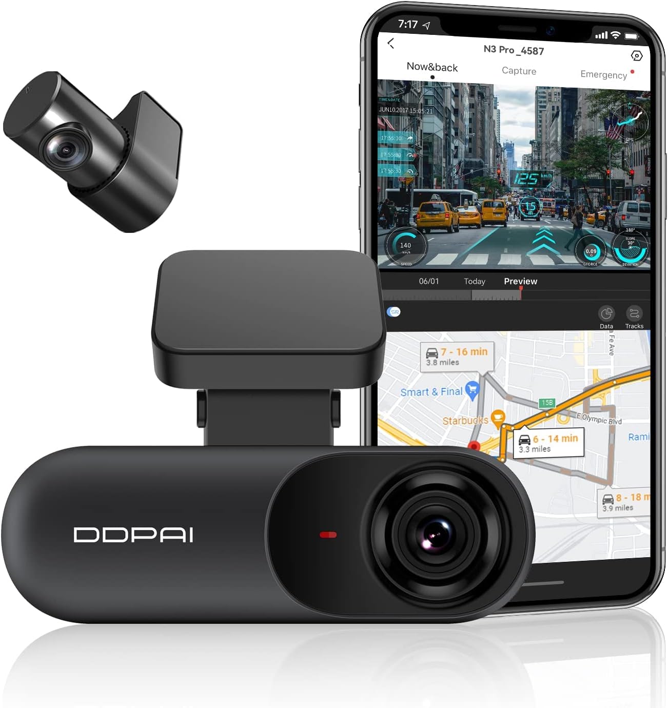 N3 Pro 2.5K Dash Cam Front and Rear, 1600P+1080P FHD Dual Dash Camera for Cars with APP, Built-in WiFi, GPS, Night Vision, 24H Parking Monitor, WDR, 140° Wide Angle, G-Sensor, Support 256GB Max